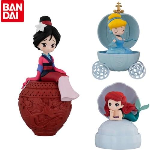 Bandai Genuine Disney Princess Gashapon Ariel Cinderella Mulan Anime Action Figures Model Ornaments Gacha Toys Gifts for Kids