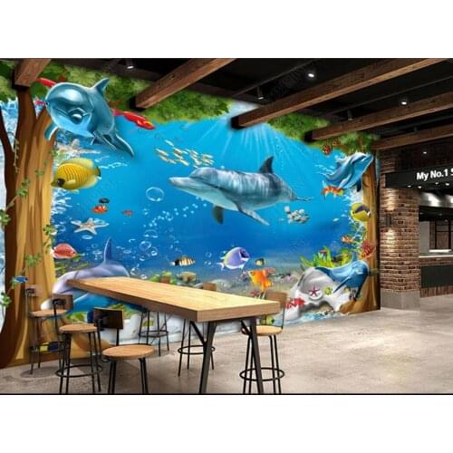 Custom photo wallpaper for walls 3 d murals Beautiful childrens room dream underwater world dolphin background wall mural