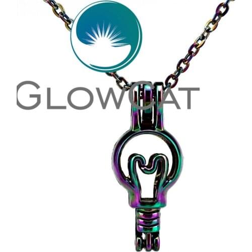 GLOWCAT CC614 Kids Girl Rainbow Colors Light Bulb Beads Cage Locket Perfume Diffuser Aromatherapy Pearl Cage Pendant Necklace