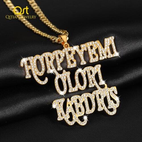 Customized Zirconia Double Name Necklace Personalized Iced Out Nameplate Necklace Thick chain HipHop Choker Jewelry Women Men