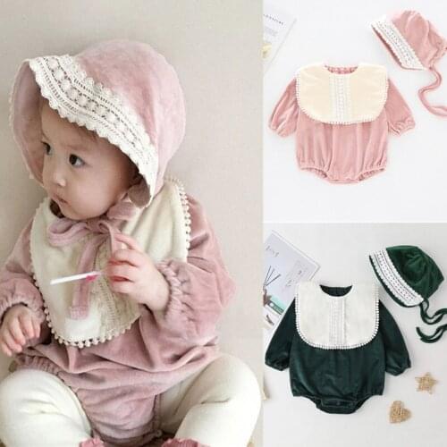 KLV 2Pcs Cute Baby Girl Long Sleeve Romper with Hat Set Newborn Infant Princess Spring Summer Jumpsuit Clothes Outfits