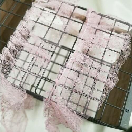 9cm Wide Pink Dot Fold Wrinkle Ruffled Tulle Lace Decor Ribbon Collar Applique Sewing Neckline Wedding Edge Decorative Dentelle