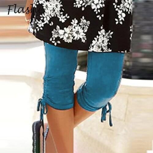 Leggings Women Pants Plus Size Lace Up Solid Elastic Waist Leggings Women Casual High Waisted Pants Plus Size Cropped Trousers