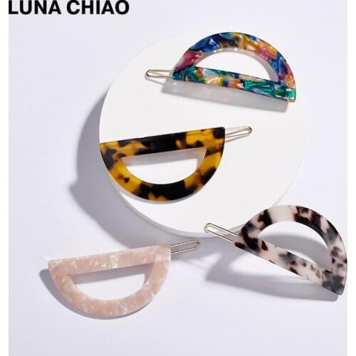 LUNA CHIAO Popular Hair Accessory Semi Circle Acrylic Tortoise Shell Lucite Hair Clips for Girls Women Barrettes