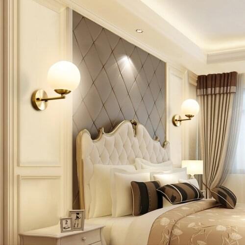 Jmzm Copper Wall Lamp Round Lampshade Bedroom Simple Bedside Lamp Living room Aisle LED Bathroom Lamp Creative Wall Lamp