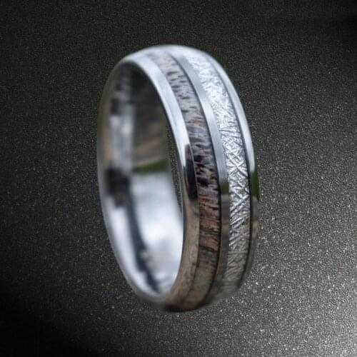 Fashion Classical 8mm Stainless Steel Men Rings Vintage Inlay Meteorite and Granite pattern Alternate Engagement Wedding Band