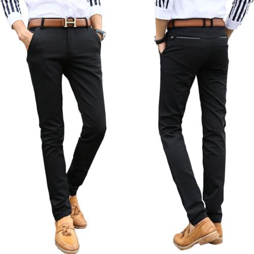 Mens Casual Pants 2020 Summer Youth Pants Mens Korean Slim Solid Color Elastic Foot Pants Color Black/Blue Size 28-33 34 36