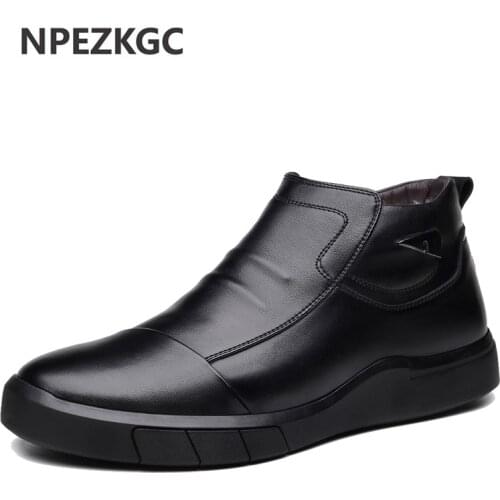 Winter Genuine Leather Mens White Sheep Fur Boots British Style Warm Casual High Top Cotton Shoes Wool Blend Side Zip Shoes