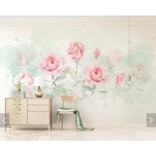 3D Rose Flower Wall Mural Watercolor Hand Painting Wallpaper for Living Room Bedroom TV Background Canvas Waterproof Murals