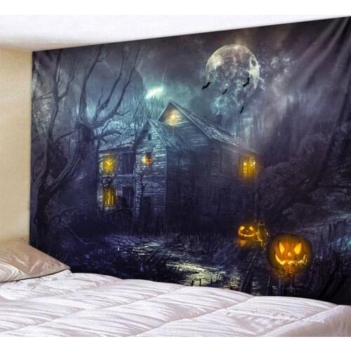 Haunted house pumpkin bat halloween tapestry room dormitory night moon hippie wall hanging bohemian psychedelic home decoration