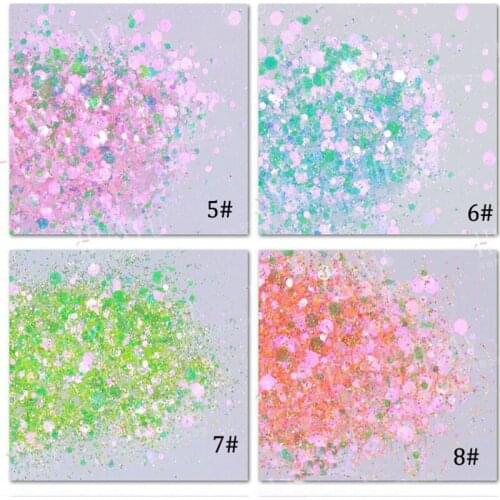 Chunky (CM26)Mixed Glitter Fairy Glow Nail Glitter Powders 10 Colors 50grams Chunky Shimmer Mermaid Flakes Holographic Powders