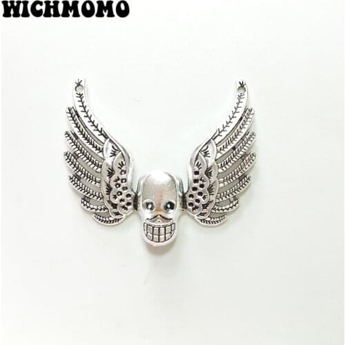 2019 Fashion 2pieces 48*52mm Zinc Alloy Winged Skull Necklace Porous Connector Charms Linker for DIY Jewelry Accessories