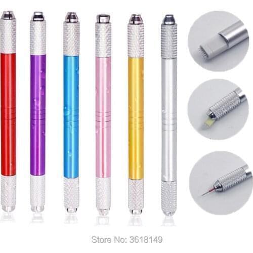Double-head Microblading Pen Tattoo Manual Pen Microblading Embroidery Pen Permanent Makeup Lip Silver Pink Red Purple Golden