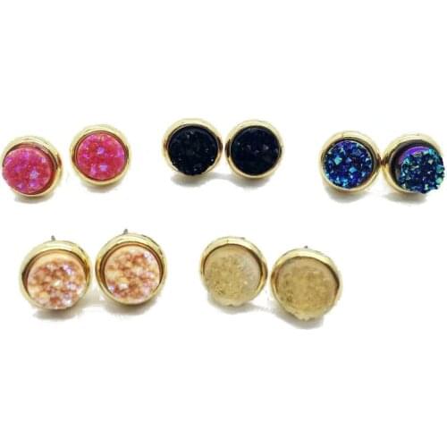 5 colors Pave Puddle Round Stud Earrings fashion quartz Stone Earings gold color cute brand jewelry For women