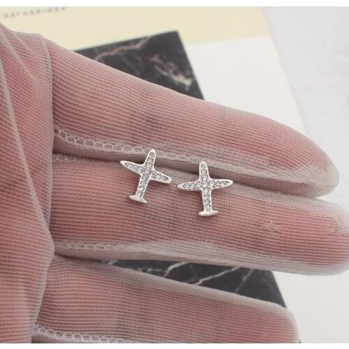 Korean romantic full rhinestone plane Novelty cute stud earrings for women girls jewelry gift alloy nickel free fce042