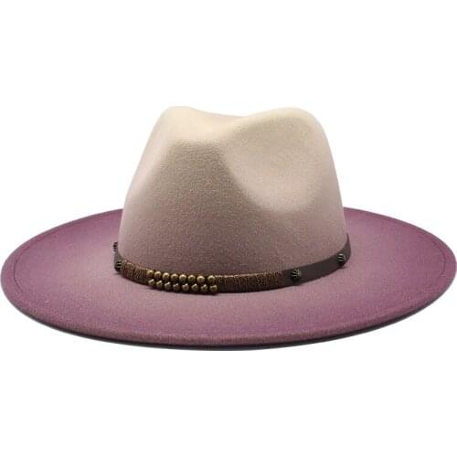 2-color gradient New Wide Brim wool Fedora Hat For Women Wool Felt Hats For Men Fall Winter Panama Gamble Jazz Cap