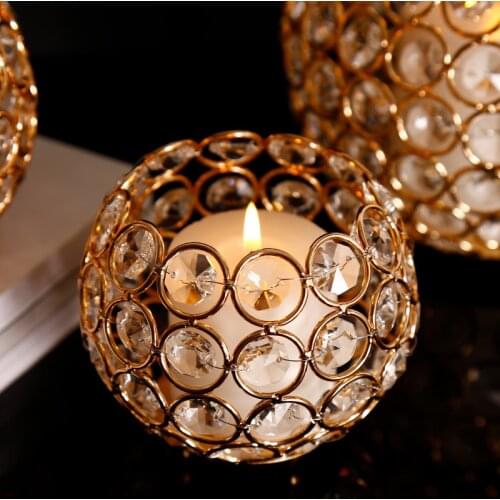 Home Decor Candle Holder Golden Crystal Candlesticks Metals Wedding Decoration Nordic Modern Living Room Tealight Table Hanukkah