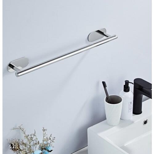 Bathroom 3M Glue Stainless Steel Towel Bar Wall-Mounted Towel Rack Self-Adhesive Hanging Rail Bathroom Kitchen Bar Storage Rack