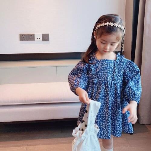 Spring Summer baby girls floral puff sleeve floral dress 2021 kids ruffles casual dresses 1-6Y