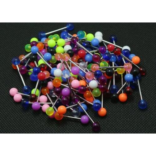 Tongue rings mix colors 100pcs body piercing jewelry stainless steel barbell acrylic 6mm ball earring