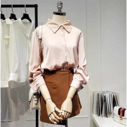 Womens Spring Autumn Runway Fashion Pink Chiffon Shirt Female Casual Loose Office Lady Basic Blouse Tees Tops TB1679
