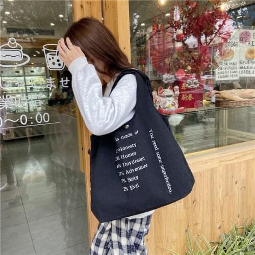 Womens Canvas Tote Bags Korean Students Shoulder Cotton Cloth Shopping Bag Eco Foldable Shopper Bag Female Handbag for Girls