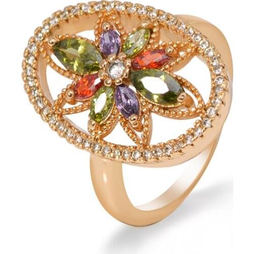 Jewelry Women Multicolor Rings Fashion Party Accessories GOLD-COLOR AAA+ Cubic Zircon