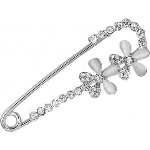 Women Classic Rhinestone Decoration Flower Design Alloy Brooch Pin Jewelry Gift