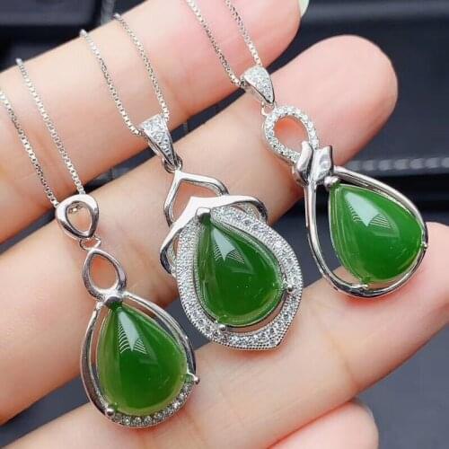 Big size natural green jade necklace for women jewelry real 925 silver water drop natural jade girl party gift lucky gemstone