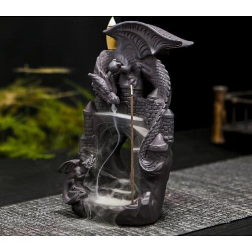 10 Cone Incense + Waterfall Incense Burner Ceramic Dragon Decorative Game Mixed Incense Cone Waterfall Smoking room Decor