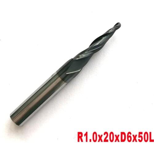2pcs/lot R1*D6*20*50L*2F HRC55 Tungsten solid carbide Taper Ball Nose End Mill milling cutter cnc router bit wood tool