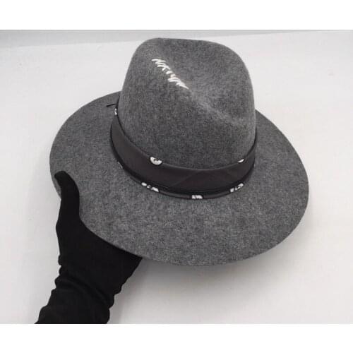 202008-nao-grey wool autumn winter Manual suture geometry ribbon bowknot British Style fedoras cap men women panama jazz hat