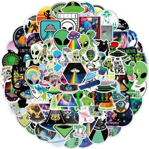 50/100Pcs Cool Alien Stickers Aesthetic Laptop Water Bottle Skateboard Guitar Waterproof Graffiti Decal Sticker Packs Kids Toy