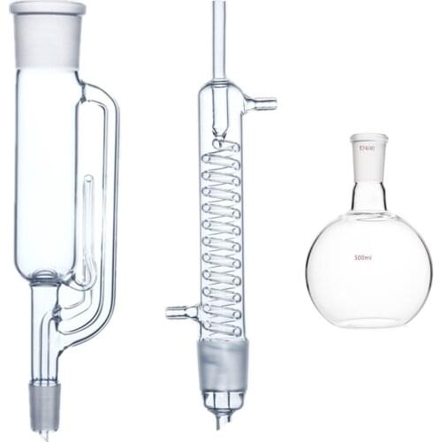 500ml,24/40,Glass Soxhlet Extractor,Coil Graham Condenser,One Flat Bottom Flask