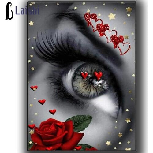 5D Diy Mosaic Eyes Red Rose Love Heart Cross Stitch Kits Full Square Round Drill Diamond Painting Embroider Wedding Decorations
