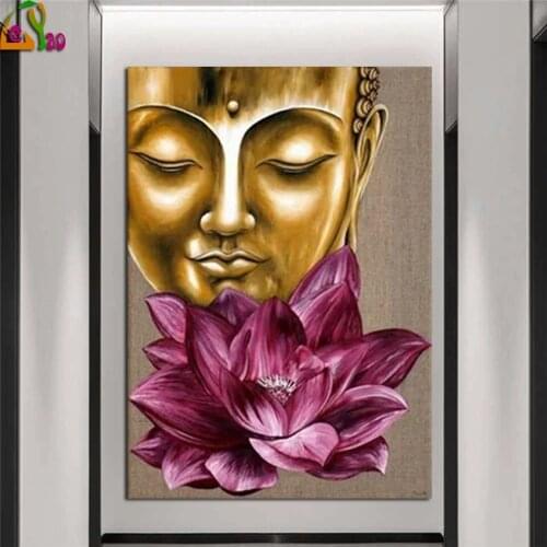 Diy 5d Diamond Painting "Religious Buddha Lotus" Cross Stitch Square Round Diamond Embroidery Handwork Rhinestone Art