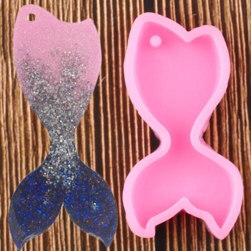Shiny Mermaid Tail Shape keychains Silicone Mold Key Chain Pendant Polymer Clay DIY Jewelry Making Glitter Epoxy Resin Moulds
