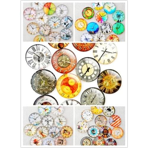 Alarm clock mosaic art Random Mixed Color Printed Glass Half Round Cabochons Tiles, for Photo Pendant Craft Jewelry Making