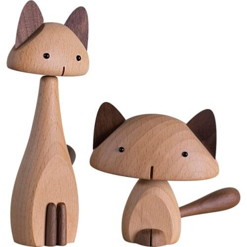 Ornaments For Home Sculptures For The Room Figurines For Interior Statues Nordic Wooden Lucky Cat Decorations Crafts Livingroom