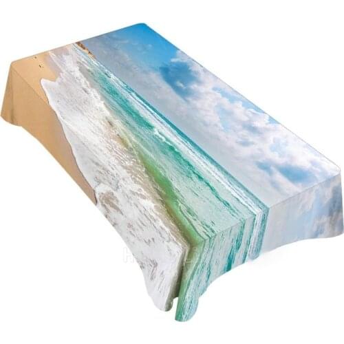 Decorative Rectangle Table Cloths Blue Sky Beach Sea Wav