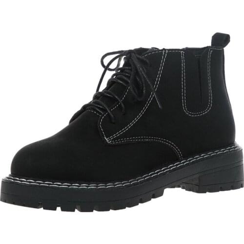 Fad Autumn Lace Up Leather Martin Boots Female Winter Boots Women Shoes Woman Vogue Boots Students Thick Sole Casual Shoes