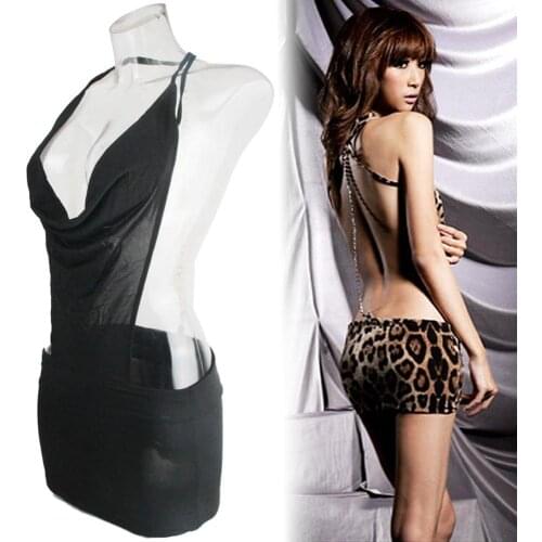 Fetish sexy leopard maid dress lingerie backless steel chain thong erotic underwear night fantasy cosplay game lady uniform wet