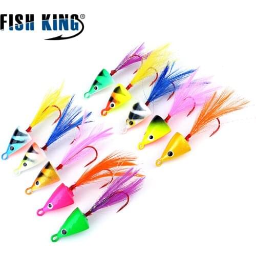 FISH KING Winter Ice Fishing Lure Colorful Jig Lure with Florescent Feather 5PCS/Lot Ice Fishing Baits