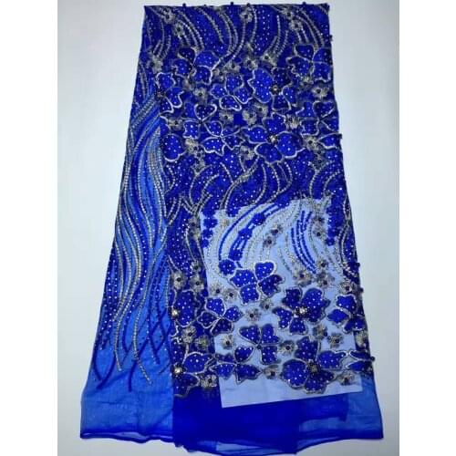 French lace fabric royalblue african tulle material embroidered Swiss voile with lots beads for wedding dress pink textiles