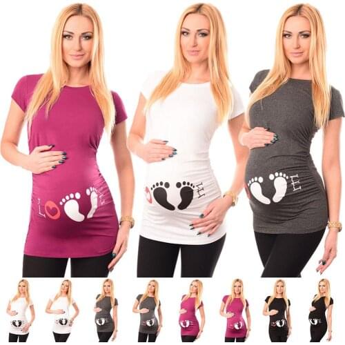 Maternity T-shirt Maternity Clothing Breastfeeding Clothes Footprint Pregnant Clothes Cotton Pregnancy Women Summer Tops