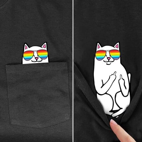 PLstar Cosmos T Shirt summer pocket Cat printed t-shirt men for women shirts tops funny cotton black tees style-1