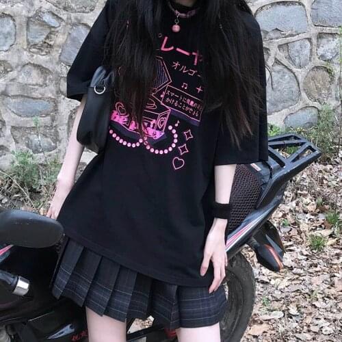 Harajuku Aesthetic Gothic Punk Cartoon womens T-shirts Dark Grunge Streetwear Ladies Top Shirt Street Clothes y2k рубашка