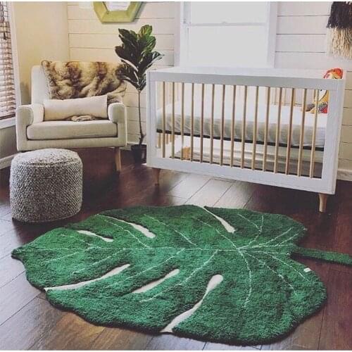 Cotton Baby Carpet Nordic Leaf Shape Cotton Playmat For Children Home Decoration Living Room Area Rug Door Mat Kids Toy Blankets