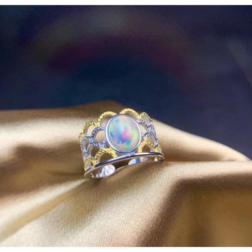 Palace banquet graceful Opal gemstone ring crown golden color natural gem fireworks fine jewelry birthday party engagement gift