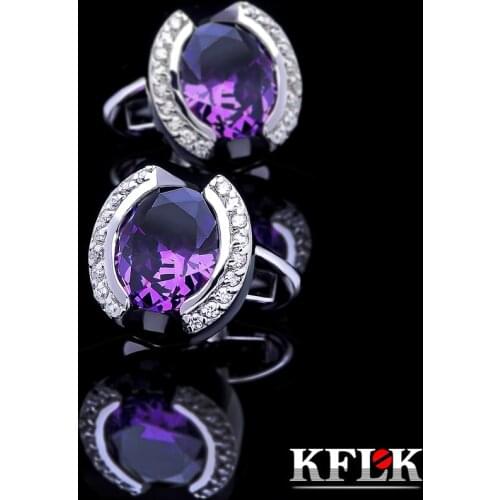 KFLK Jewelry shirt cufflink for mens Brand Purple Crystal Cuff link Luxury Wedding Groom Button High Quality guests